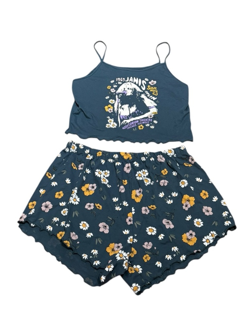Janis Joplin Navy Floral Two-Piece Sleep Set -‎ Daisy Print, M/L